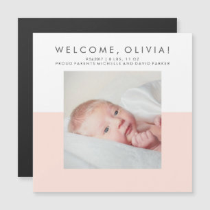 Modern Blush Pink Birth Announcement   Photo