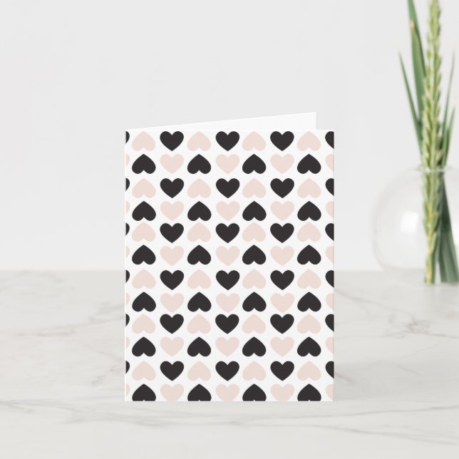 Modern Blush Pink Black Love Hearts Pattern Card (Front)