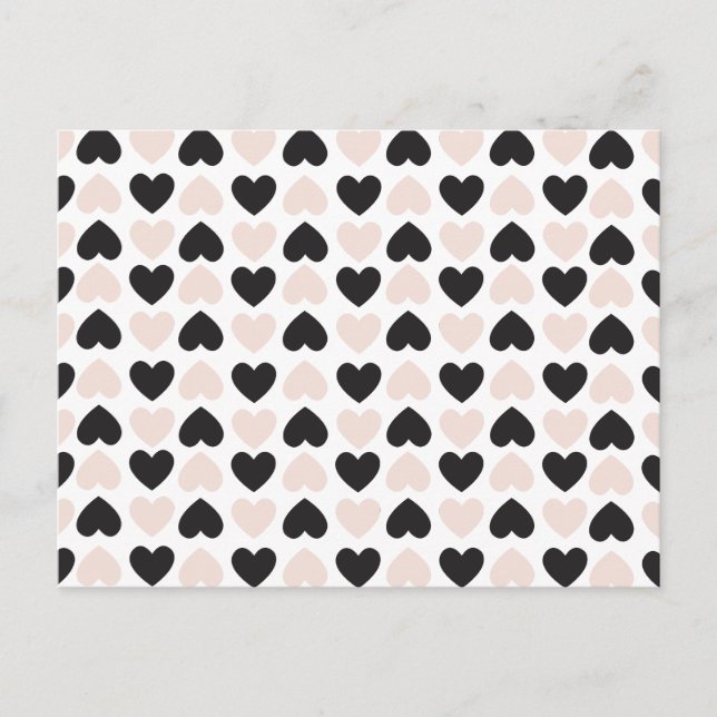 Modern Blush Pink Black Love Hearts Pattern Holiday Postcard (Front)