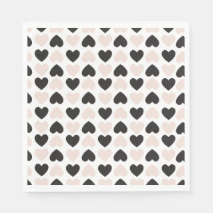 Modern Blush Pink Black Love Hearts Pattern Napkin
