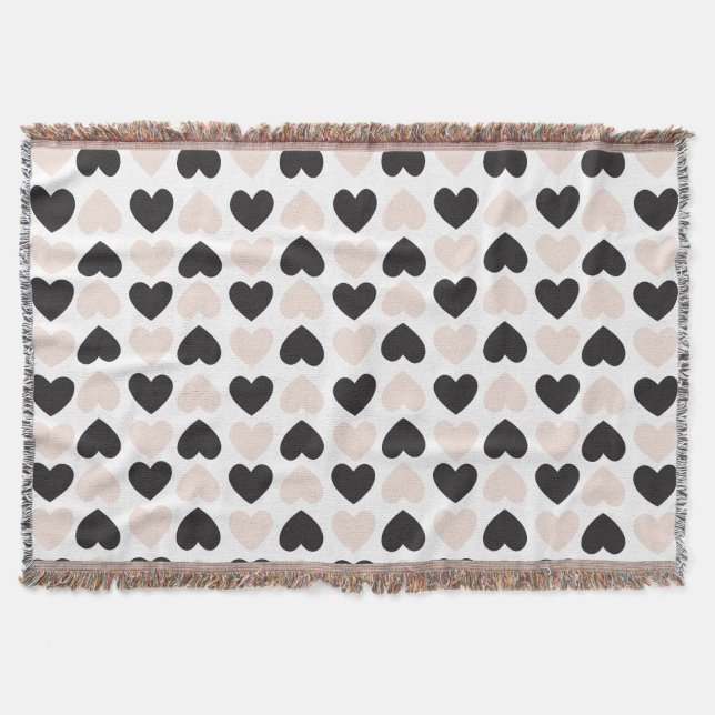 Modern Blush Pink Black Love Hearts Pattern Throw Blanket (Front)