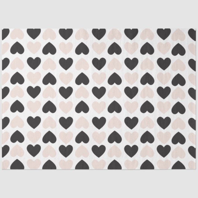 Modern Blush Pink Black Love Hearts Pattern Tissue Paper (Front)