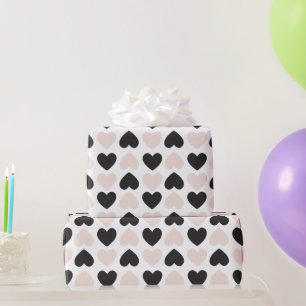 Modern Blush Pink Black Love Hearts Pattern Wrapping Paper