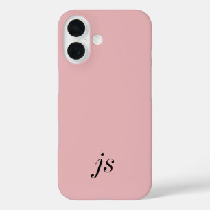 Modern Blush Pink Black Monogram Name iPhone 16 Case