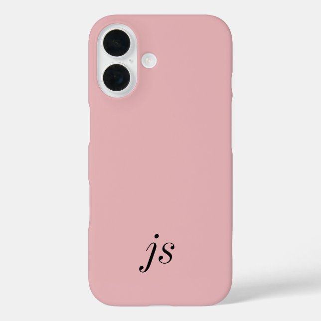 Modern Blush Pink Black Monogram Name Case-Mate iPhone Case (Back)