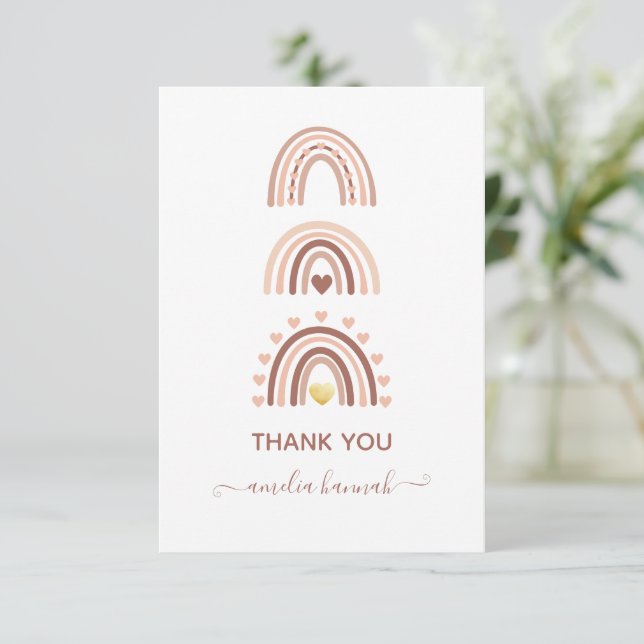 Modern Blush Pink Boho Rainbow Thank You Card (Standing Front)