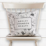 Modern Blush Pink Botanical Floral Business Throw Pillow<br><div class="desc">I was thinking about how I could carry my bestselling business card design into other products, and thought it would look gorgeous on a pillow! This is the result :) I can see it in a salon in the waiting room, and think it's so cute! This blush pink, modern botanical...</div>