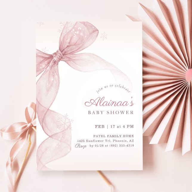 Modern Blush Pink Bow Baby Shower Invitation (Creator Uploaded)