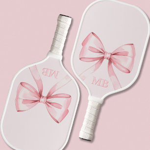 Modern Blush Pink Bow Initial Monogram Pickleball Paddle