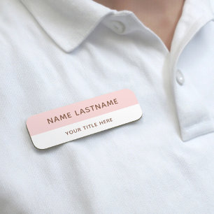 Modern Blush Pink Brown White Title Pin Magnetic Name Tag