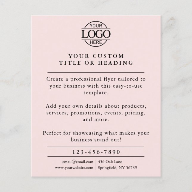 Modern Blush Pink Business Logo Promotional Flyer (Front)