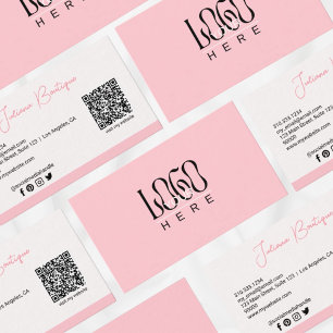 Modern Blush Pink Business Logo QR Code Card