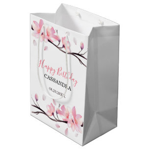 Modern Blush Pink Cherry Blossom Sakura Birthday Medium Gift Bag