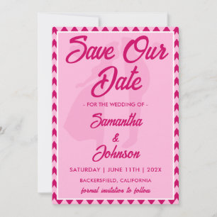 Modern Blush Pink Chevron Stripe QR Code Photo Save The Date