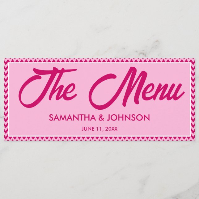 Modern Blush Pink Chevron Stripe Wedding Dinner Menu (Front)