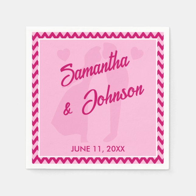 Modern Blush Pink Chevron Stripe Wedding Napkin (Front)