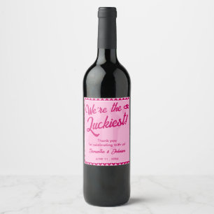 Modern Blush Pink Chevron Stripe Wedding Wine Label