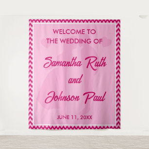 Modern Blush Pink Chevron Wedding Welcome Backdrop Tapestry