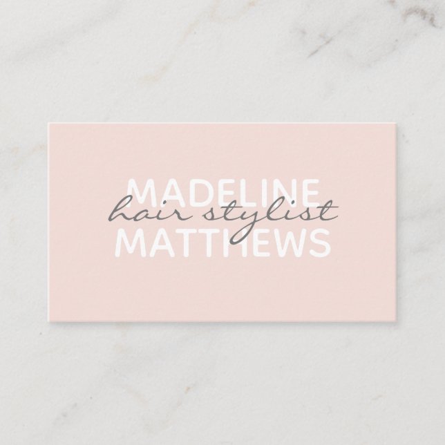 Modern Blush Pink Chic Hair Stylist Signature Name Business Card (Front)