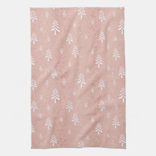 Modern blush pink Christmas tree Kitchen Towel