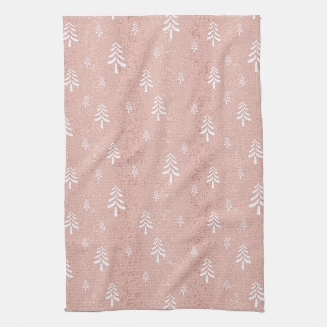 Modern blush pink Christmas tree Kitchen Towel (Vertical)