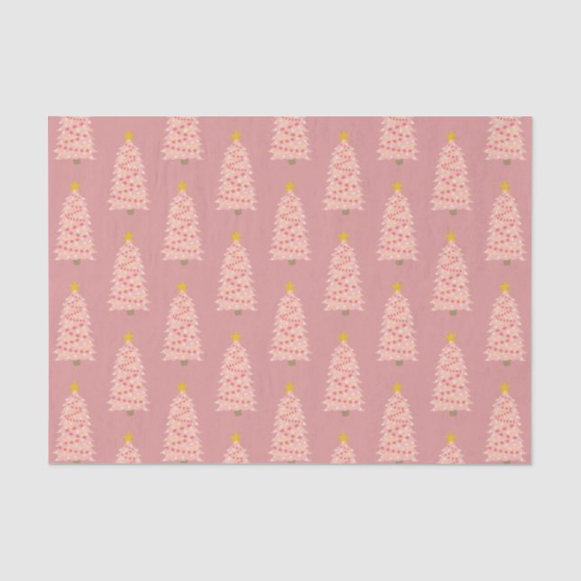 Modern Blush Pink Christmas Tree on Mauve Holiday Tissue Paper (Front)