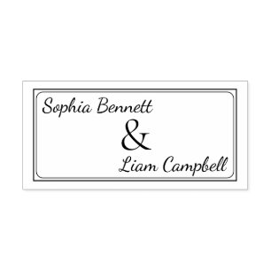 Modern blush pink collection bride and groom name self-inking stamp