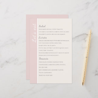 modern blush pink Collection wedding menu card