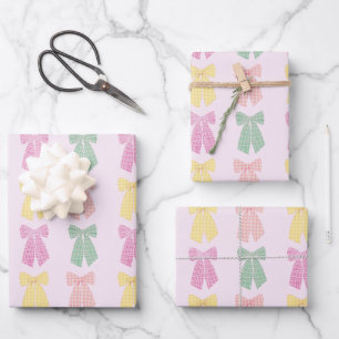 Modern Blush Pink Coquette Hair Bow Pattern Wrapping Paper Sheet