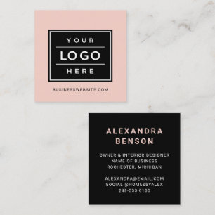 Modern Blush Pink Custom Business Logo Square Business Card