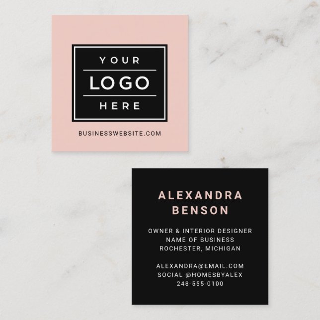 Modern Blush Pink Custom Business Logo Square Business Card (Front/Back)