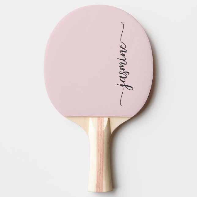 Modern Blush Pink Custom Name Signature Script Pin Ping Pong Paddle (Front)