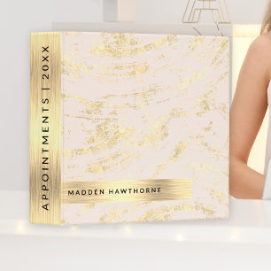 Modern Blush Pink Faux Gold Foil Brushed Metal Binder