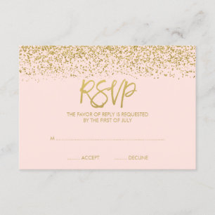 Modern Blush Pink Faux Gold Glitter RSVP Card