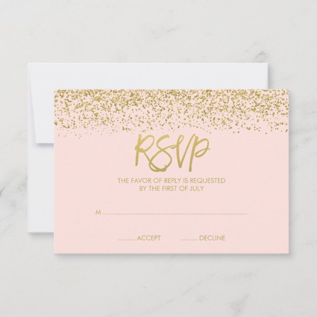 Modern Blush Pink Faux Gold Glitter RSVP Card (Front)