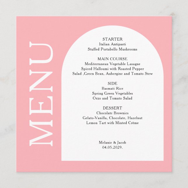 Modern Blush Pink Flat Menu Card (Front)