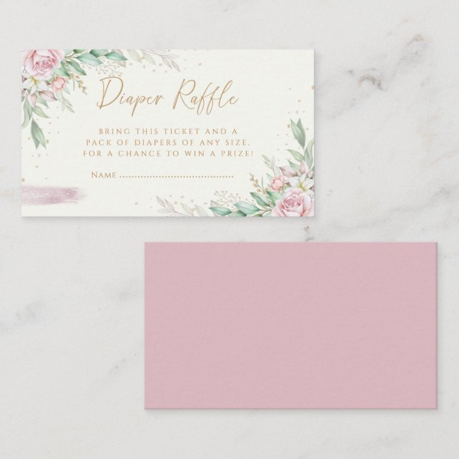 Modern Blush Pink Floral Baby Shower Diaper Raffle Enclosure Card (Front/Back)
