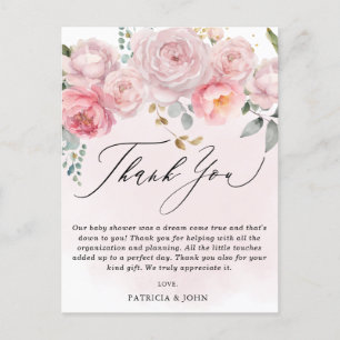 Modern Blush Pink Floral Baby Shower Thank You Postcard