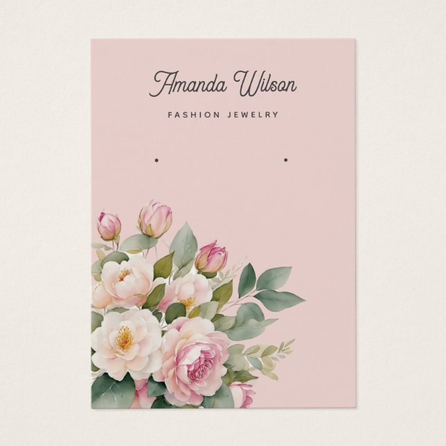 Modern blush pink floral earring display card  (Front)