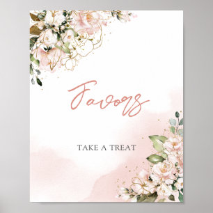 Modern blush pink floral gold boho favors sign