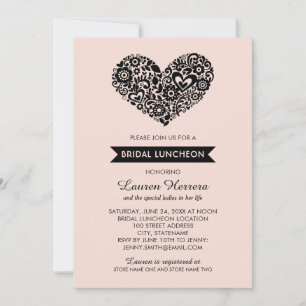 Modern Blush Pink Floral Heart Bridal Luncheon Invitation