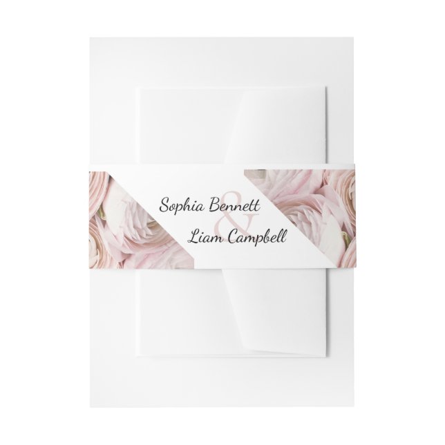 Modern blush pink floral  invitation belly band (Front Example)