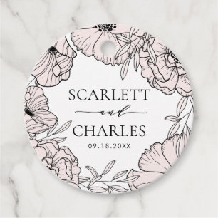 Modern Blush Pink Flowers Wedding Favour Tags