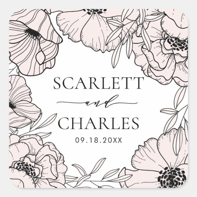 Modern Blush Pink Flowers Wedding Sticker (Front)