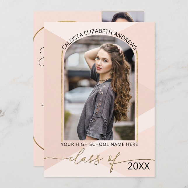 Modern Blush Pink Geometric Photo Graduation Invitation (Front/Back)