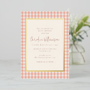 Modern Blush Pink Gingham Plaid Baby Shower Gold