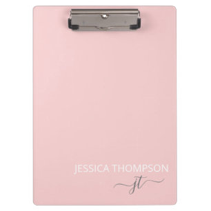 Modern Blush Pink Girly Monogram Name Clipboard