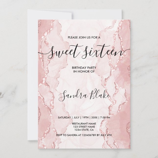 Modern Blush Pink Girly Trendy Sweet 16 Invitation (Front)