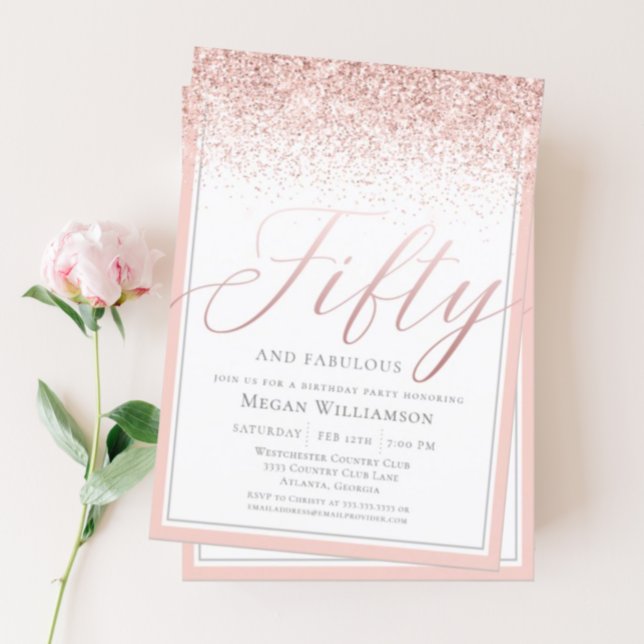 Modern Blush Pink Glitter 50 and Fabulous Birthday Invitation (Creator Uploaded)