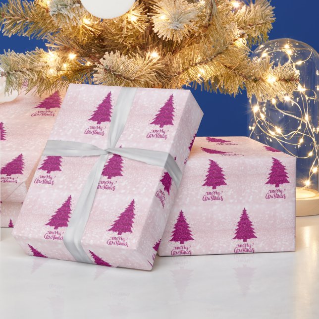 Modern Blush Pink Glitter Christmas Tree Sparkle Wrapping Paper (Holidays)